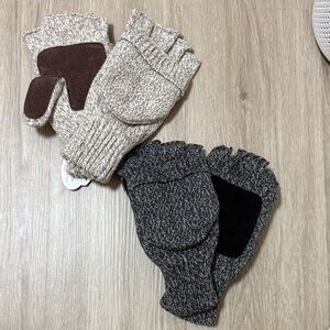 Convertible Knit Mittens in Gray and Beige